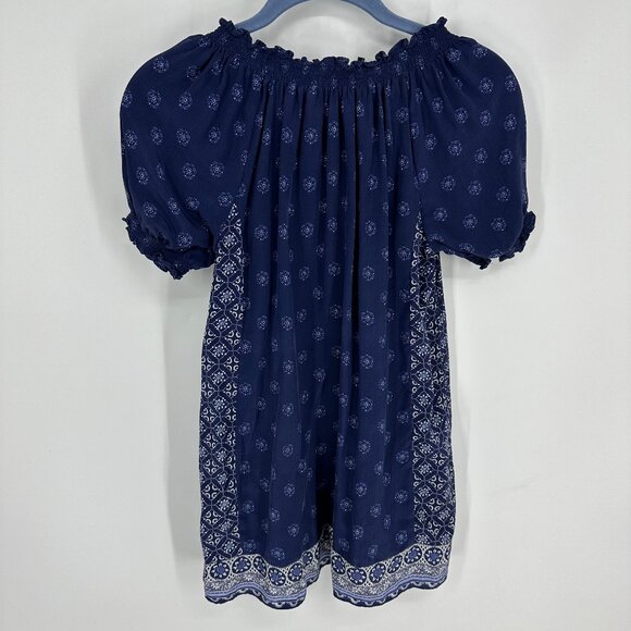 3/$25 Joie 100% Silk Peasant Top Blouse XS Short Sleeves Smocked Boho Navy Blue - Picture 2 of 7
